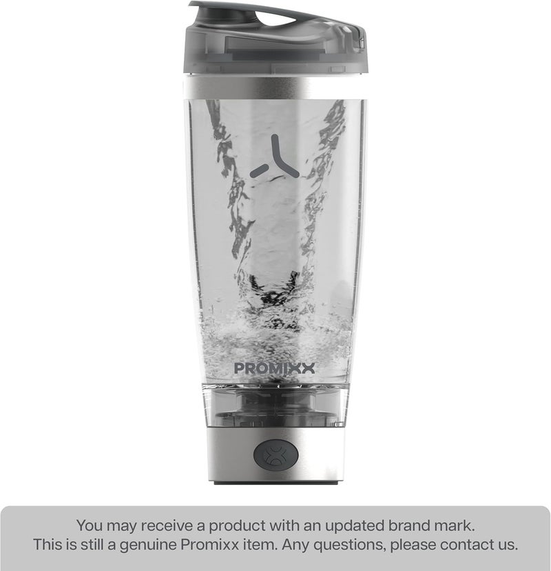 Promixx Pro Shaker Bottle New Edition - Rechargeable, Powerful for Smooth Protein Shakes - includes Supplement Storage - BPA Free, 600ml Cup, Silver/White - Image 1