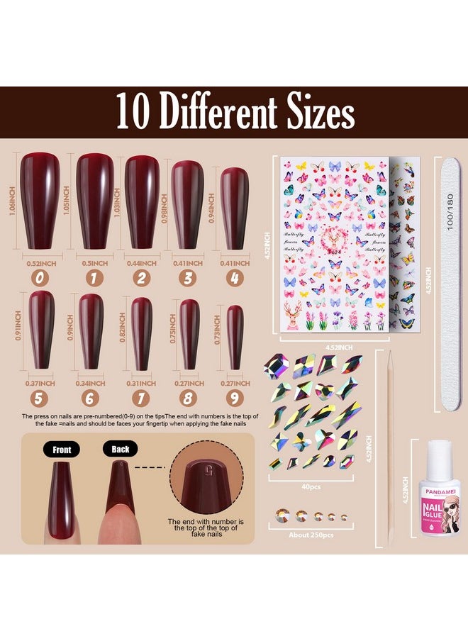 FANDAMEI - Press On Nails Medium Length 24 Pack 576Pcs Glossy Medium Coffin Fake Nails Full Cover Acrylic Short Ballerina False Nail Tips With Nail Glue Nail Adhesive Tabs Nail File For Nail Art Diy - Image 1