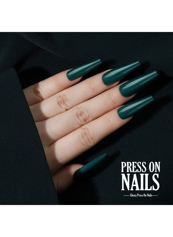 FANDAMEI - Press On Nails Medium Length 24 Pack 576Pcs Glossy Medium Coffin Fake Nails Full Cover Acrylic Short Ballerina False Nail Tips With Nail Glue Nail Adhesive Tabs Nail File For Nail Art Diy - Image 1