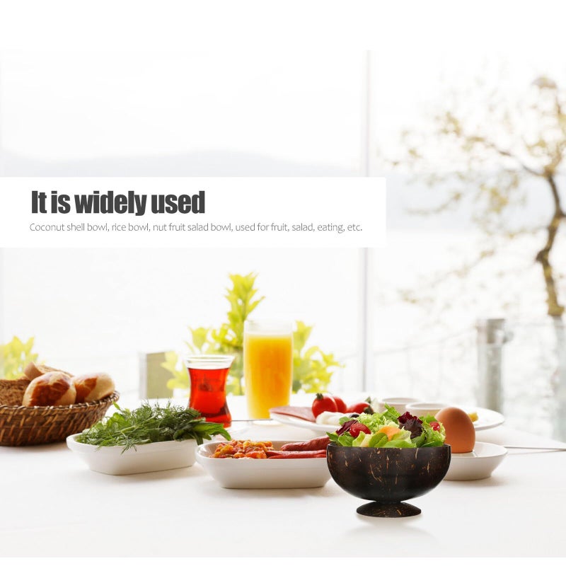 Natural Coconut Shell Salad Bowl with Footed Base Reusable Food Container Fruit Serving Bowl - Image 4
