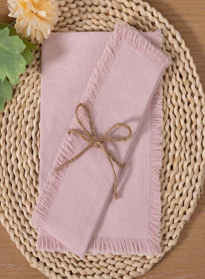 LINXTAR Handmade Cloth Napkins with Fringe 4 Pack 17''x17'' Thick Cotton Linen Napkins Soft Versatile Dinner Table Napkins for Parties Weddings Everyday Use - Dusty Pink - Image 4