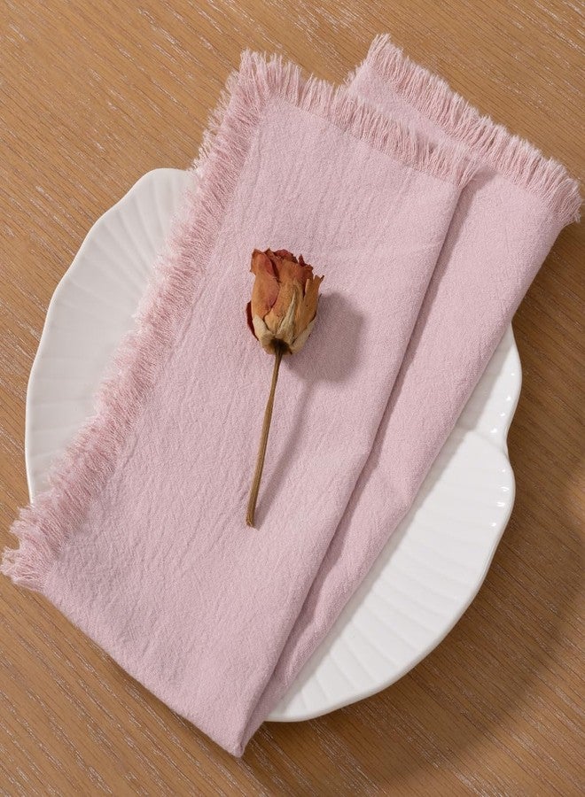 LINXTAR Handmade Cloth Napkins with Fringe 4 Pack 17''x17'' Thick Cotton Linen Napkins Soft Versatile Dinner Table Napkins for Parties Weddings Everyday Use - Dusty Pink - Image 3