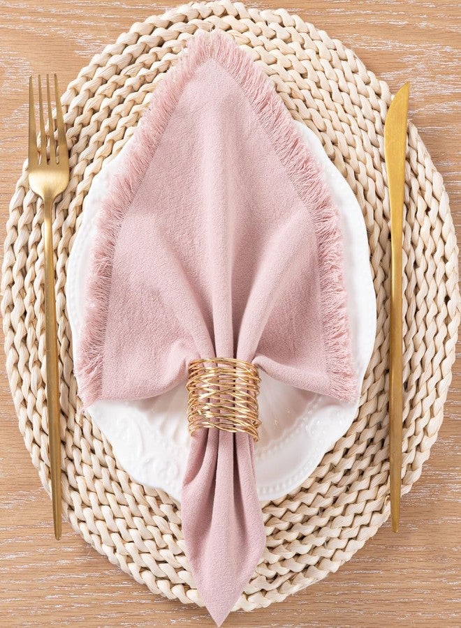 LINXTAR Handmade Cloth Napkins with Fringe 4 Pack 17''x17'' Thick Cotton Linen Napkins Soft Versatile Dinner Table Napkins for Parties Weddings Everyday Use - Dusty Pink - Image 5
