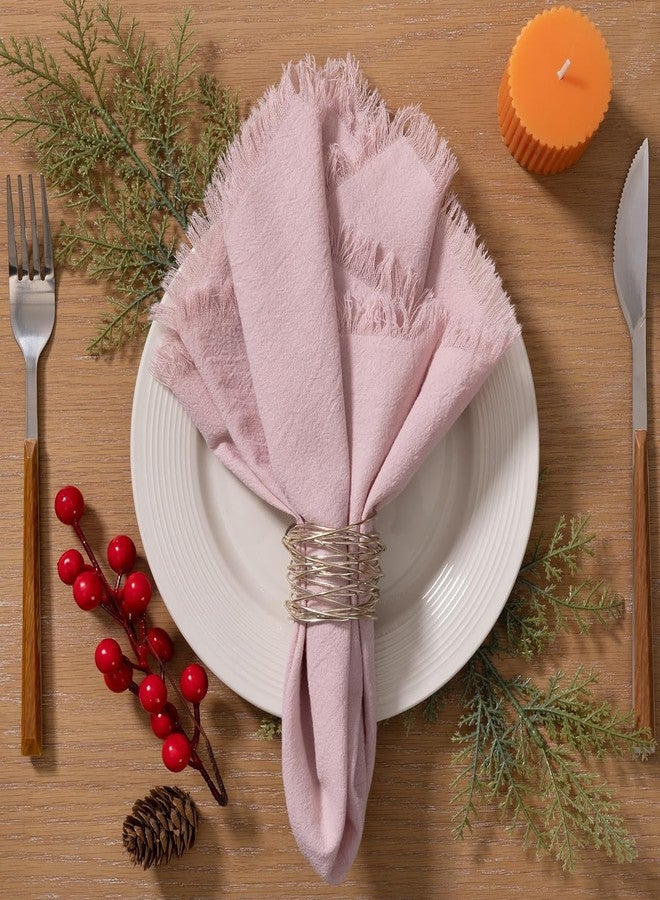 LINXTAR Handmade Cloth Napkins with Fringe 4 Pack 17''x17'' Thick Cotton Linen Napkins Soft Versatile Dinner Table Napkins for Parties Weddings Everyday Use - Dusty Pink - Image 1
