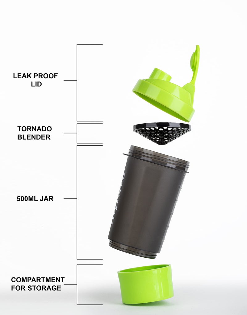 Myherb BPA-Free 100% Leak Proof Guarantee Including Tornado Blender Gym Shaker Bottle - 500 ml /24oz- Green + Black Color - Image 4