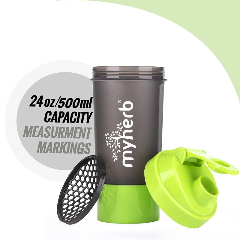 Myherb BPA-Free 100% Leak Proof Guarantee Including Tornado Blender Gym Shaker Bottle - 500 ml /24oz- Green + Black Color - Image 3