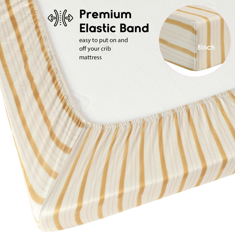 Yoofoss Baby Crib Sheets for Boys Girls, Fitted Crib Sheet 2 Pack for Standard Crib and Toddler Mattress, Super Soft Microfiber Baby Sheet 28x52x8in(Brown+Stripe) - Image 3