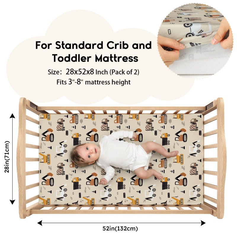 Yoofoss Baby Crib Sheets for Boys Girls, Fitted Crib Sheet 2 Pack for Standard Crib and Toddler Mattress, Super Soft Microfiber Baby Sheet 28x52x8in(Brown+Stripe) - Image 2