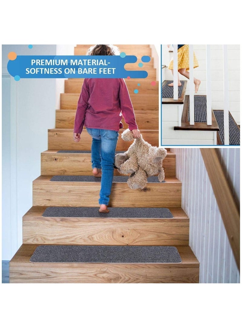 MIXDE Indoor Steps Carpet 15PCS Treads Stair Carpet Felt Stairs Runner Rugs, Non Slip Staircase Step Mat Stick On Stair Treads with Washable Steps Pads Edging Stair Mat for Kids Elders Pets 76x25cm - Image 3
