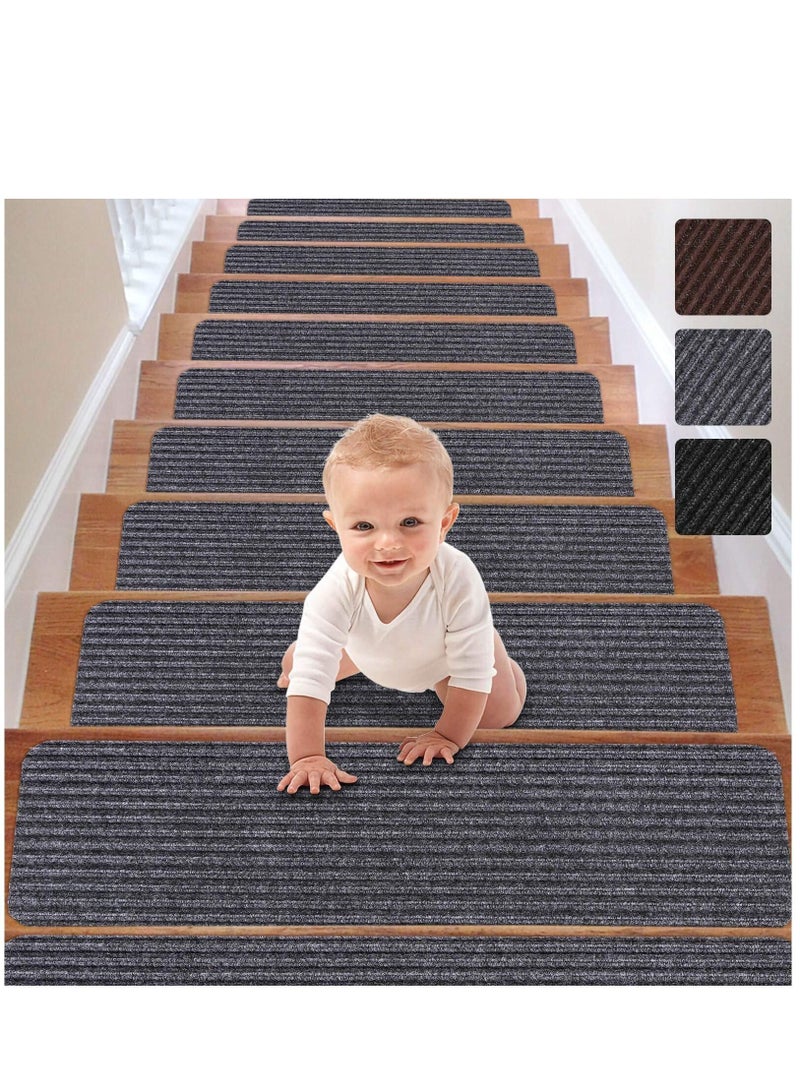 MIXDE Indoor Steps Carpet 15PCS Treads Stair Carpet Felt Stairs Runner Rugs, Non Slip Staircase Step Mat Stick On Stair Treads with Washable Steps Pads Edging Stair Mat for Kids Elders Pets 76x25cm - Image 1