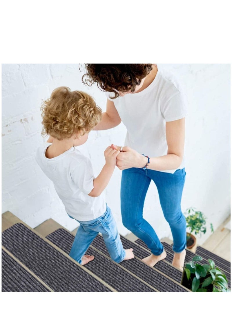 MIXDE Indoor Steps Carpet 15PCS Treads Stair Carpet Felt Stairs Runner Rugs, Non Slip Staircase Step Mat Stick On Stair Treads with Washable Steps Pads Edging Stair Mat for Kids Elders Pets 76x25cm - Image 2