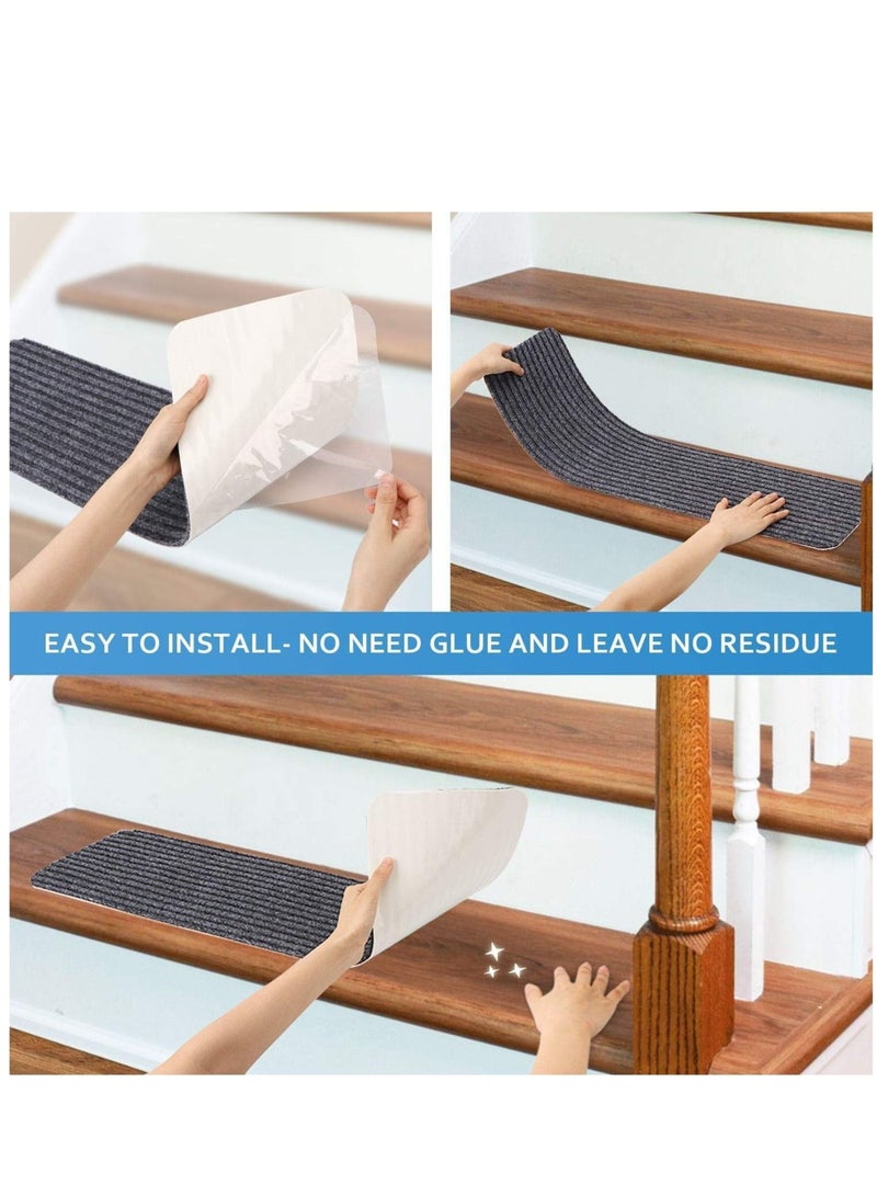 MIXDE Indoor Steps Carpet 15PCS Treads Stair Carpet Felt Stairs Runner Rugs, Non Slip Staircase Step Mat Stick On Stair Treads with Washable Steps Pads Edging Stair Mat for Kids Elders Pets 76x25cm - Image 5