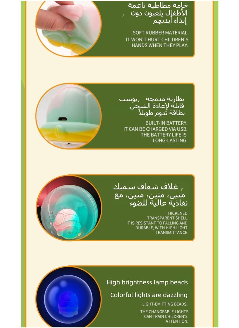 تشغيل المكالمة سلحفاة قافزة مع فقاعات و أضواء LED - لعبة أطفال كهربائية سيليكون آمنة - كرة نطاطية متحركة مع إضاءة ملونة - هدية ممتعة للأطفال من عمر 3-6 سنوات (شحن USB مع إضاءة ليلية)  - Image 3