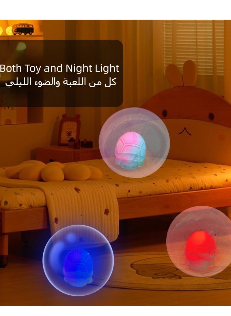تشغيل المكالمة سلحفاة قافزة مع فقاعات و أضواء LED - لعبة أطفال كهربائية سيليكون آمنة - كرة نطاطية متحركة مع إضاءة ملونة - هدية ممتعة للأطفال من عمر 3-6 سنوات (شحن USB مع إضاءة ليلية)  - Image 1