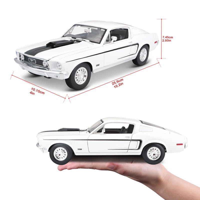 Bauer Spielwaren مايستو 1968 فورد موستانج جي تي كوبرا جيت هارد توب 1/18 نموذج سيارة مصنوعة من المعدن الأبيض - Image 2