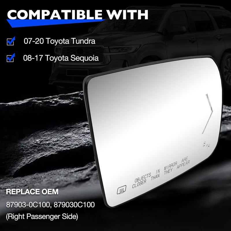 Misakomo Heated Mirror, Compatible with 08-17 Toyota Sequoia 07-20 Tundra, Replace 87903-0C100 879030C100 Right Passenger Side View Heating BSD Mirrors Glass with Blind Spot Detection Turn Signal Indicator - Image 5