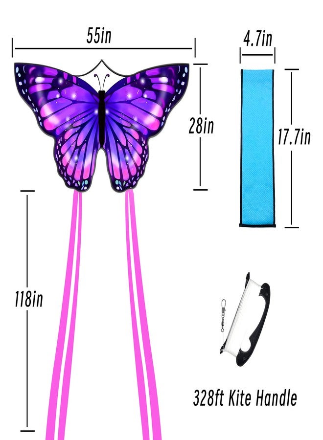 Flying Hoofer Large Butterfly Kite for Adults and Kids Ages 4-8 & 8-12 Easy to Fly, 55''X28'' Single Line Kite for Outdoor, Park or Beach.(Purple) - Image 2