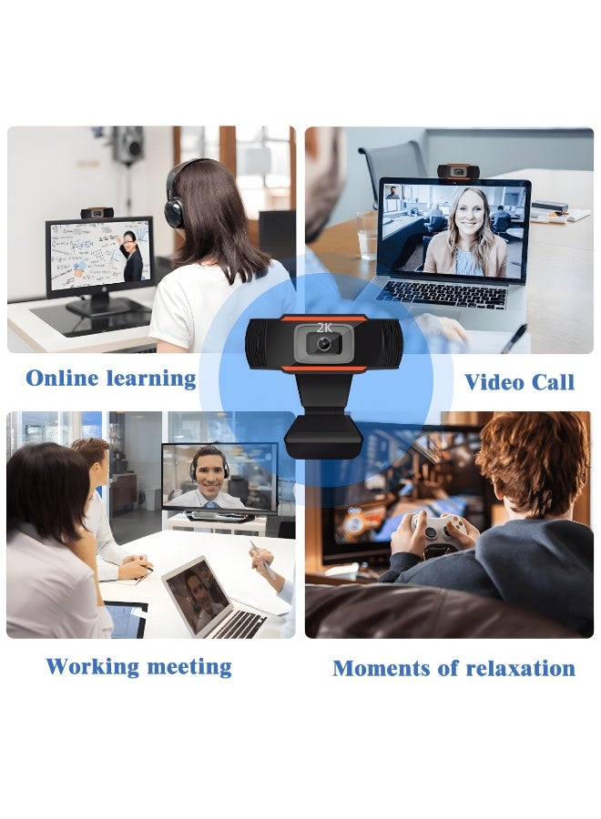 Closeli 2K Full HD Webcam, with AI Noise Canceling Microphone, Plug & Play USB Web Camera, 30FPS Full HD, Auto Focus, Auto Light Correction, Adjustable Field of View, for PC Laptop Desktop, Video Calls, Meetings, Streaming & Live Broadcast - Image 2