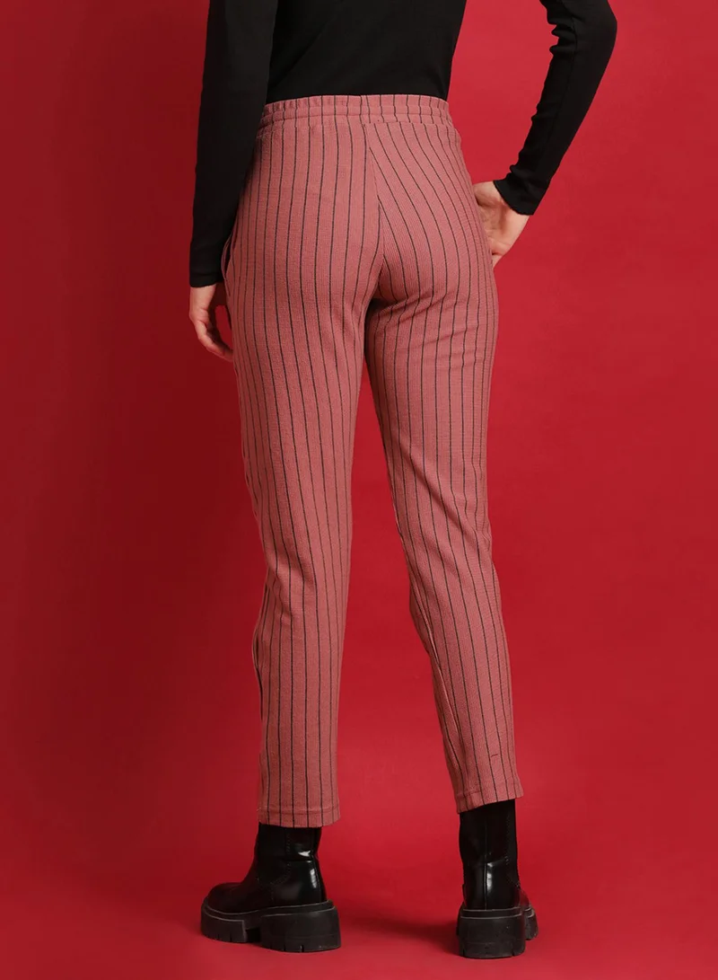 PINACOLADA  Women's Salmon Pink Pinstriped Trackpants for Women | Best Price UAE