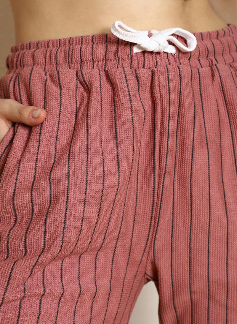 PINACOLADA  Women's Salmon Pink Pinstriped Trackpants for Women | Best Price UAE