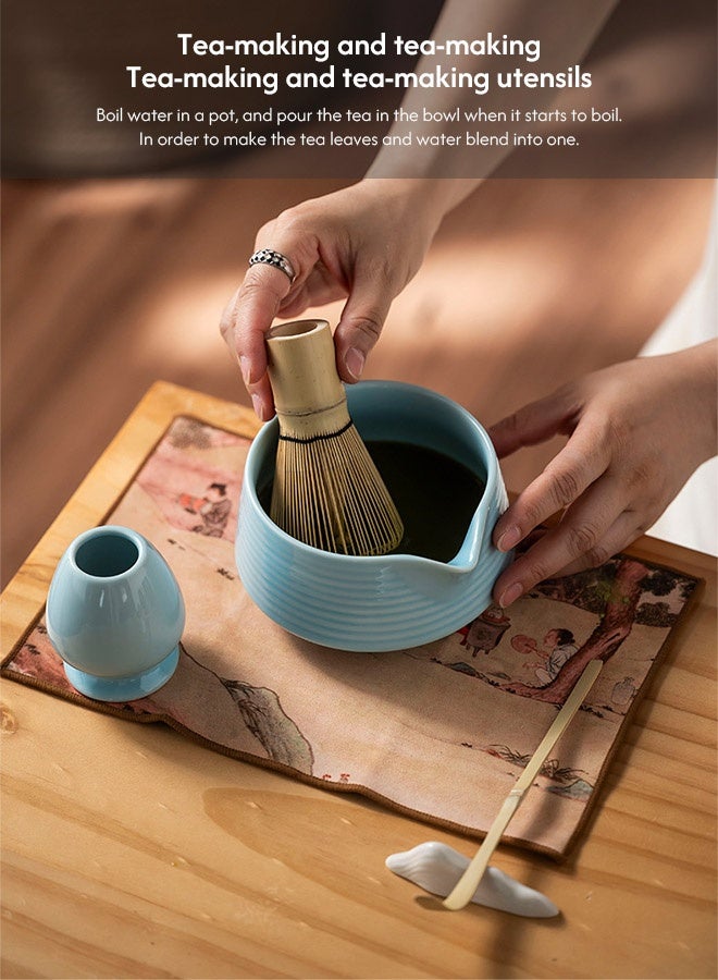 MLADEN 8Pcs Matcha Whisk Set, Matcha Kit, Bamboo Whisk and Ceramic Bowl with Spout & Measuring Spoon & Cup, Japanese Ceremony Matcha Tea Making Tools (White+Black) - Image 5