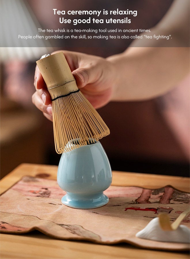 MLADEN 8Pcs Matcha Whisk Set, Matcha Kit, Bamboo Whisk and Ceramic Bowl with Spout & Measuring Spoon & Cup, Japanese Ceremony Matcha Tea Making Tools (White+Black) - Image 4