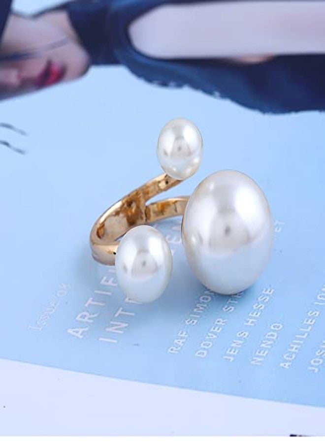 kepvrio Pearl Ring for Women Promise Stacking Pearl Rings Adjustable Open Pearl Finger Ring Trendy Personality Christmas Pearl Jewerly Prom Dress Jewerly - Image 3
