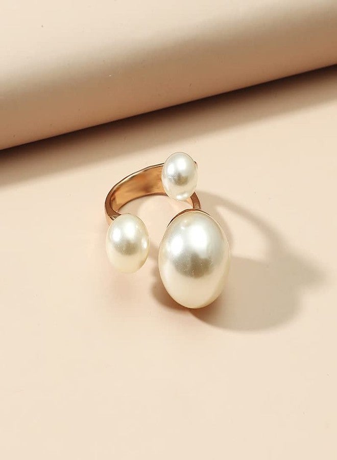 kepvrio Pearl Ring for Women Promise Stacking Pearl Rings Adjustable Open Pearl Finger Ring Trendy Personality Christmas Pearl Jewerly Prom Dress Jewerly - Image 5