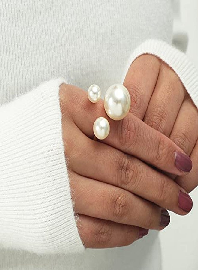 kepvrio Pearl Ring for Women Promise Stacking Pearl Rings Adjustable Open Pearl Finger Ring Trendy Personality Christmas Pearl Jewerly Prom Dress Jewerly - Image 2