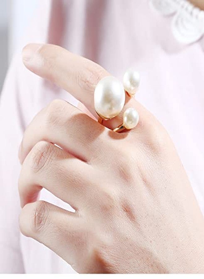 kepvrio Pearl Ring for Women Promise Stacking Pearl Rings Adjustable Open Pearl Finger Ring Trendy Personality Christmas Pearl Jewerly Prom Dress Jewerly - Image 4