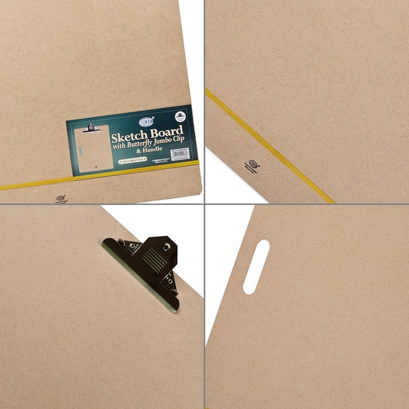 FIS Sketch Board with Butterfly Jumbo Clip, A3 Size (365x460x5mm), Sturdy Wooden Board - Image 4