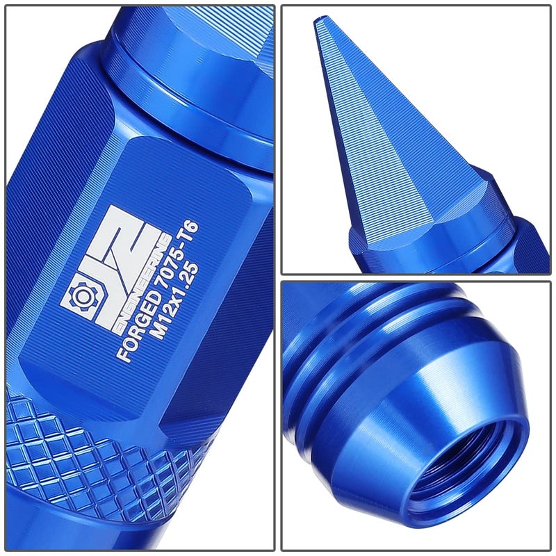 J2 Engineering 20Pcs M12x1.25 T6-7075 Aluminum Removable Spiky Cap Lug Nuts with Deep Drive Extension, Blue - Image 3
