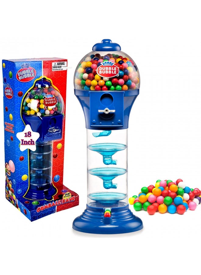 PlayO PlayO 18" Big Spiral Gumball Machine Toy - Includes Aprox 113 Gum Balls - Kids Dubble Bubble Twirling Style Candy Dispenser - Birthday Parties, Novelties, Party Favors and Supplies (Blue, 18")  - Image 1