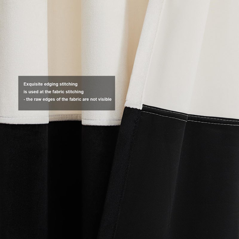 BULBUL Cream Black Color Block Window Curtains Panels 84 inches Long Velvet Farmhouse Drapes for Bedroom Living Roomm Darkening Treatment with Grommet Set of 2 - Image 3