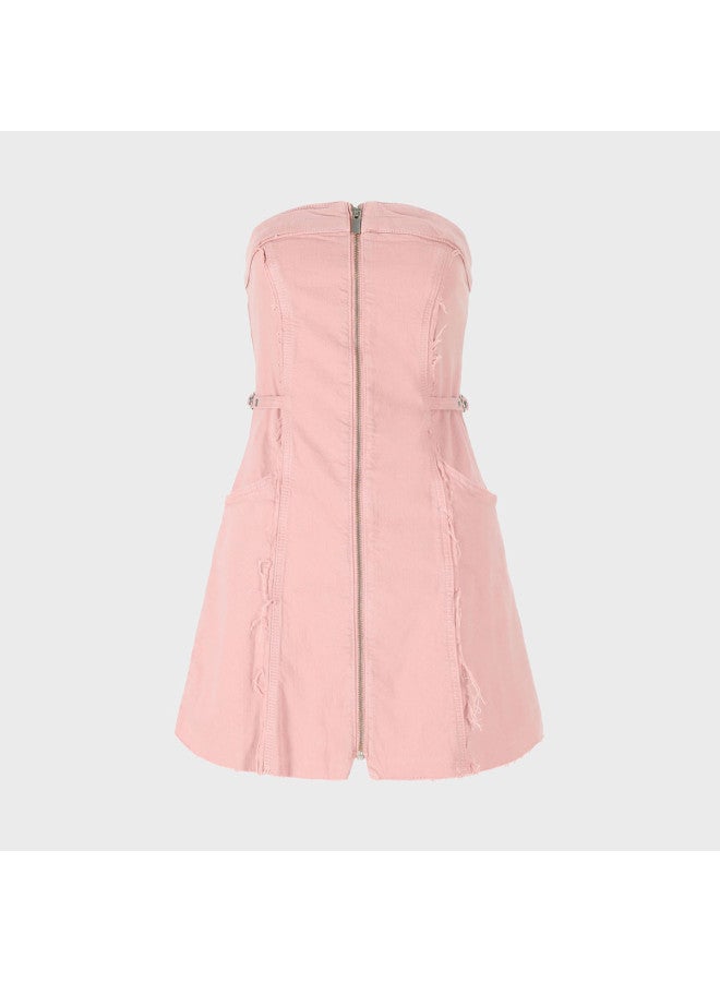 Zara korean Retro Denim Dress With Raw Hem Sleeveless Mini Dress - Image 2