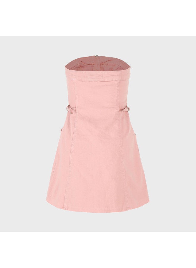 Zara korean Retro Denim Dress With Raw Hem Sleeveless Mini Dress - Image 3