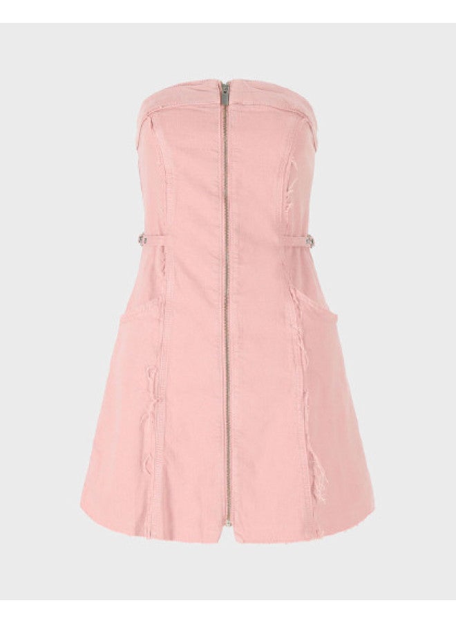 Zara korean Retro Denim Dress With Raw Hem Sleeveless Mini Dress - Image 1