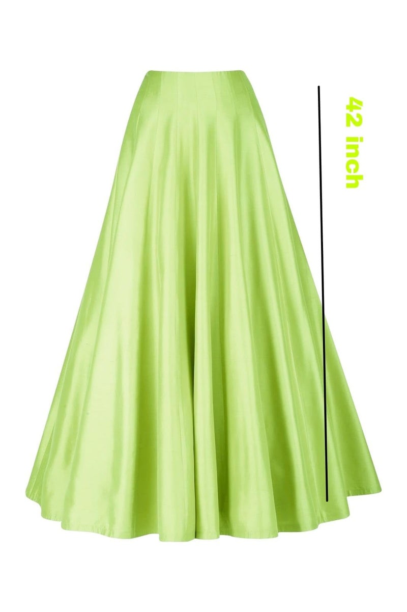 JANAK Silk Fabric Long ghera Kali Pattern Skirt (Pista Green) - Image 2