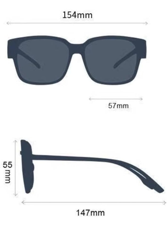 نظارات شمسية ملابسة مقطوعة، نظارات شمسية كبيرة مربعة للرجال والنساء، نظارات شمسية مغطية بحماية من الأشعة فوق البنفسجية للقيادة، تُرتدي فوق النظارات. - Image 2