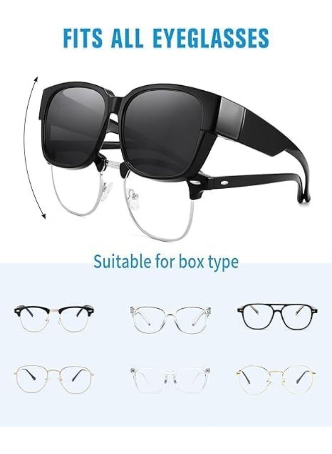 نظارات شمسية ملابسة مقطوعة، نظارات شمسية كبيرة مربعة للرجال والنساء، نظارات شمسية مغطية بحماية من الأشعة فوق البنفسجية للقيادة، تُرتدي فوق النظارات. - Image 3