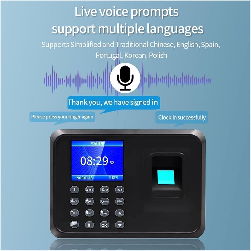 Clocking in Machine, Biometric Fingerprint Time Attendance Machine Employee Recognition Device Electronic Staff Worker Check in Record Clock Recorder - Image 5
