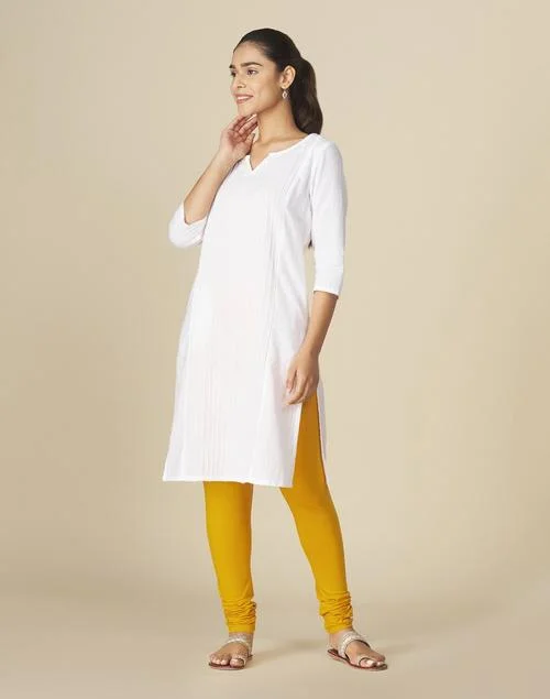 Mustard Cotton Knitted Churidar With Elasticated Waist