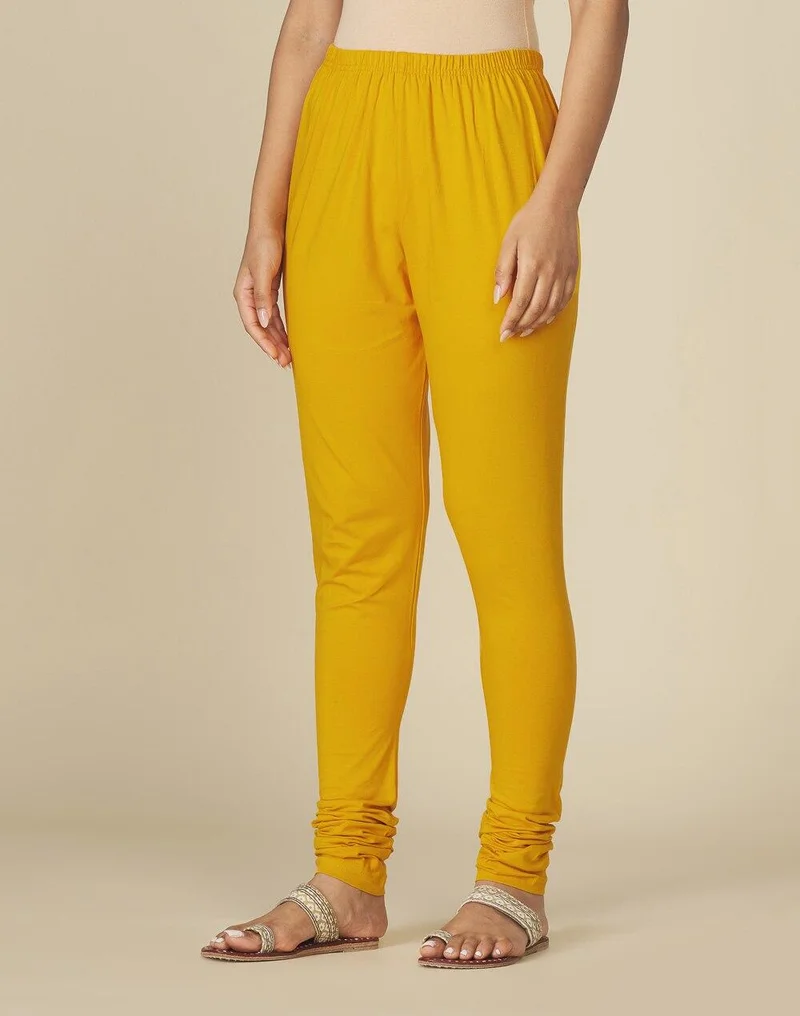 Fabindia  Mustard Cotton Knitted Churidar With Elasticated Waist for Women | Best Price UAE