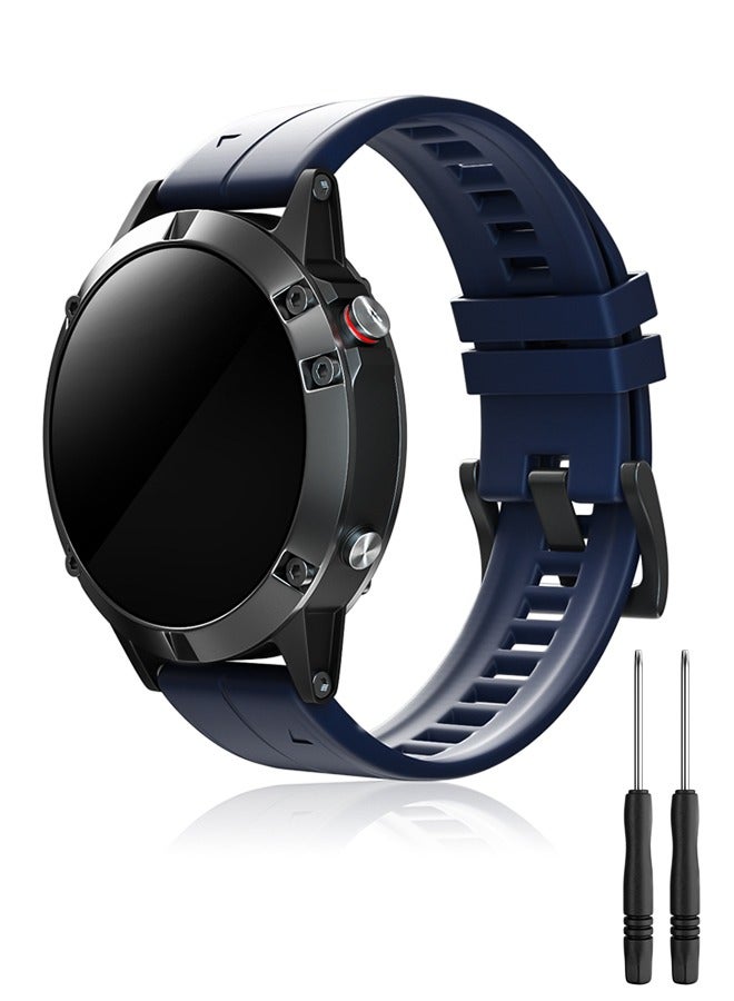 سوار ساعة سيليكون 22 مم متوافق مع Garmin Fenix ​​7 | Fenix ​​6 | Fenix ​​5 | 6 Pro | 5 Plus | Approach S60 | Forerunner 945 Smartwatch Strap، حزام ساعة 22 مم (أزرق داكن) - Image 1