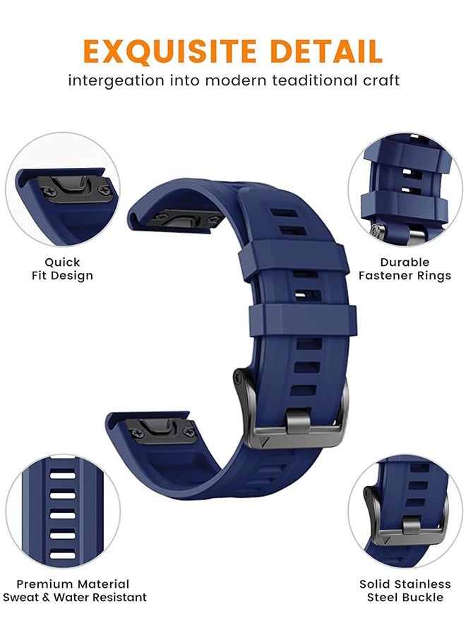 سوار ساعة سيليكون 22 مم متوافق مع Garmin Fenix ​​7 | Fenix ​​6 | Fenix ​​5 | 6 Pro | 5 Plus | Approach S60 | Forerunner 945 Smartwatch Strap، حزام ساعة 22 مم (أزرق داكن) - Image 2
