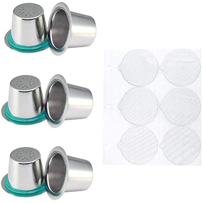 iSuperb 6 Pieces Stainless Steel Reusable Coffee Capsules  6 Disposable Aluminium Foil Lid Pens Refillable Cup Coffee Filters Compatible With Original Machines Part Of The Series Durable - Image 1