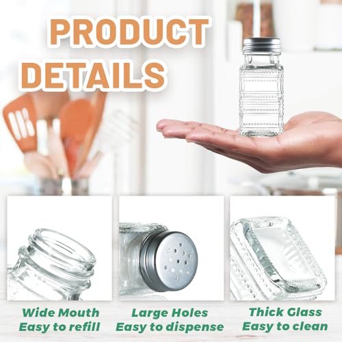 Wongblee 2 Pack Glass Salt and Pepper Shakers Set, Vintage Spice Shakers for Dining Room Table, Kitchen, Restaurant (Beaded Style) - Image 3
