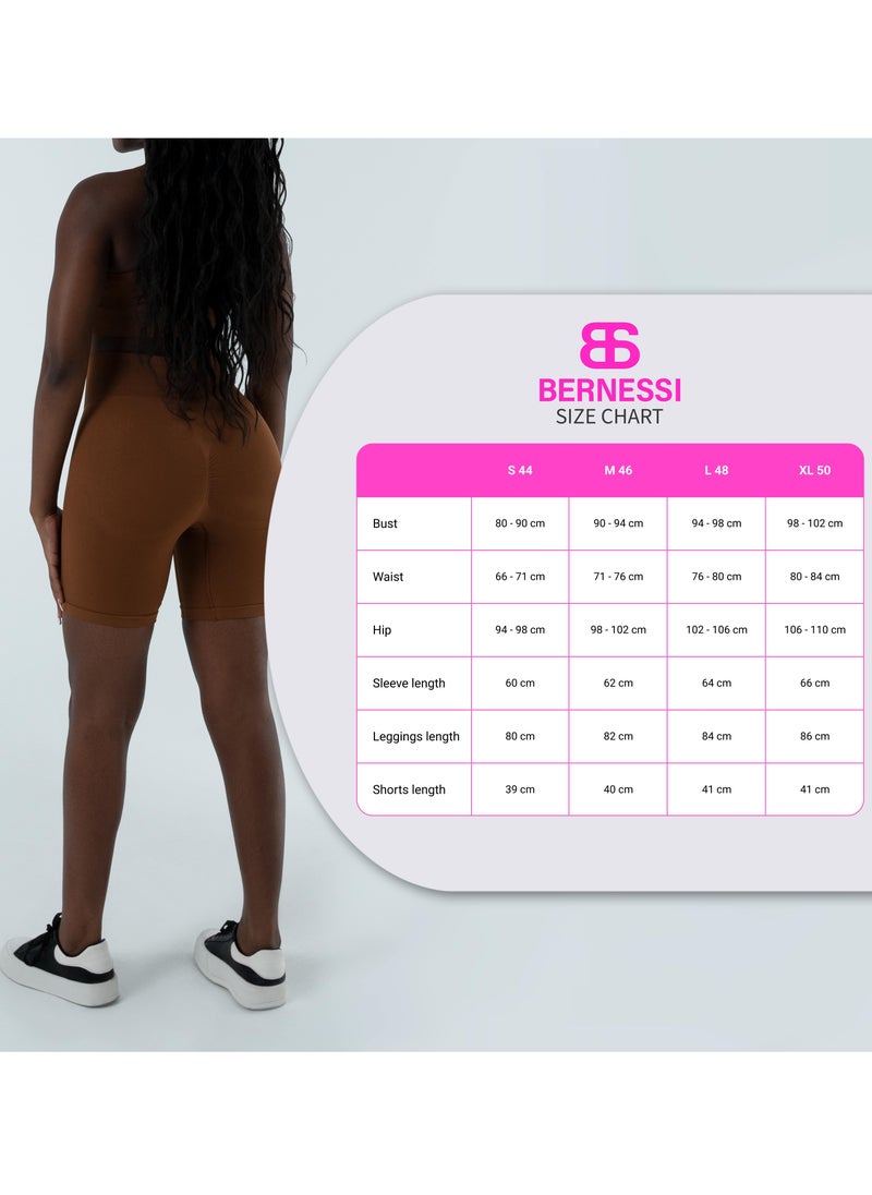 Bernessi - Turkiye Nylon Women High Waisted Biker Shorts Sport Legging Shorts Workout Cycling Athletic Running Yoga Gym Volleyball for Ladies with Tummy Control Brown Brunette - Image 1