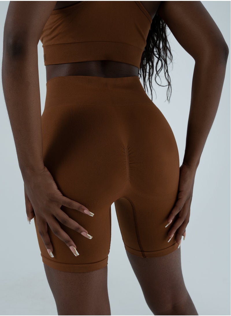 Bernessi - Turkiye Nylon Women High Waisted Biker Shorts Sport Legging Shorts Workout Cycling Athletic Running Yoga Gym Volleyball for Ladies with Tummy Control Brown Brunette - Image 1