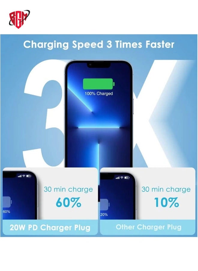 iPhone 20W Fast Charger | USB-C Wall Fast Charger Compatible with iPhone 15/14/13/12/11/SE 2020/XS Max/XR/X/iPad - Quick Charging, Compact Design, Overload & Short-Circuit Protection, Efficient Power Delivery for Fast Charging Needs